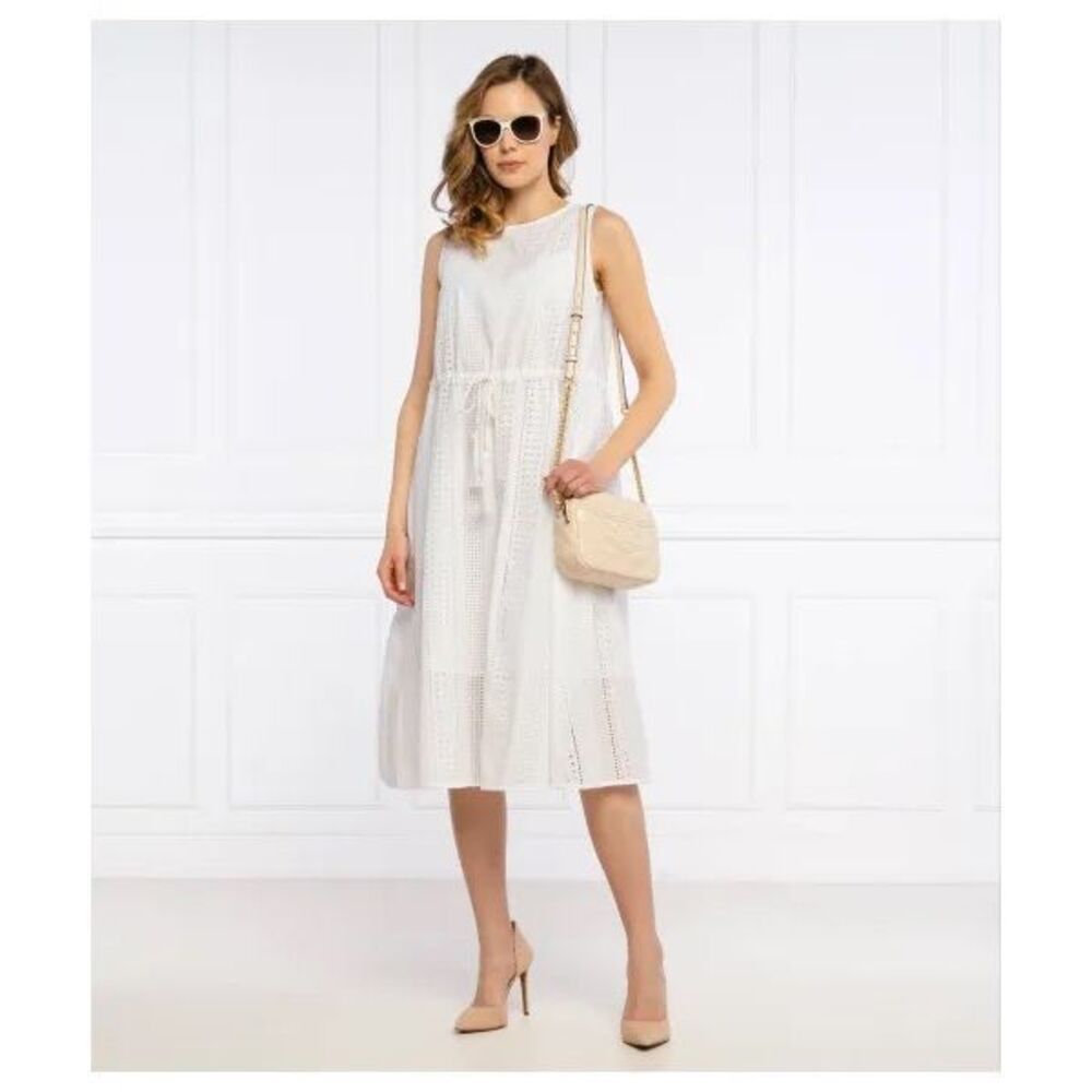 Marella Neptune White Eyelet Embroidered Midi Dress Size 4